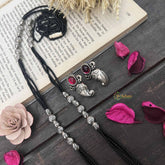 Vriksham Oxidized Silver Black Bead Peacock Back Beaded Mangalsutra-S1051